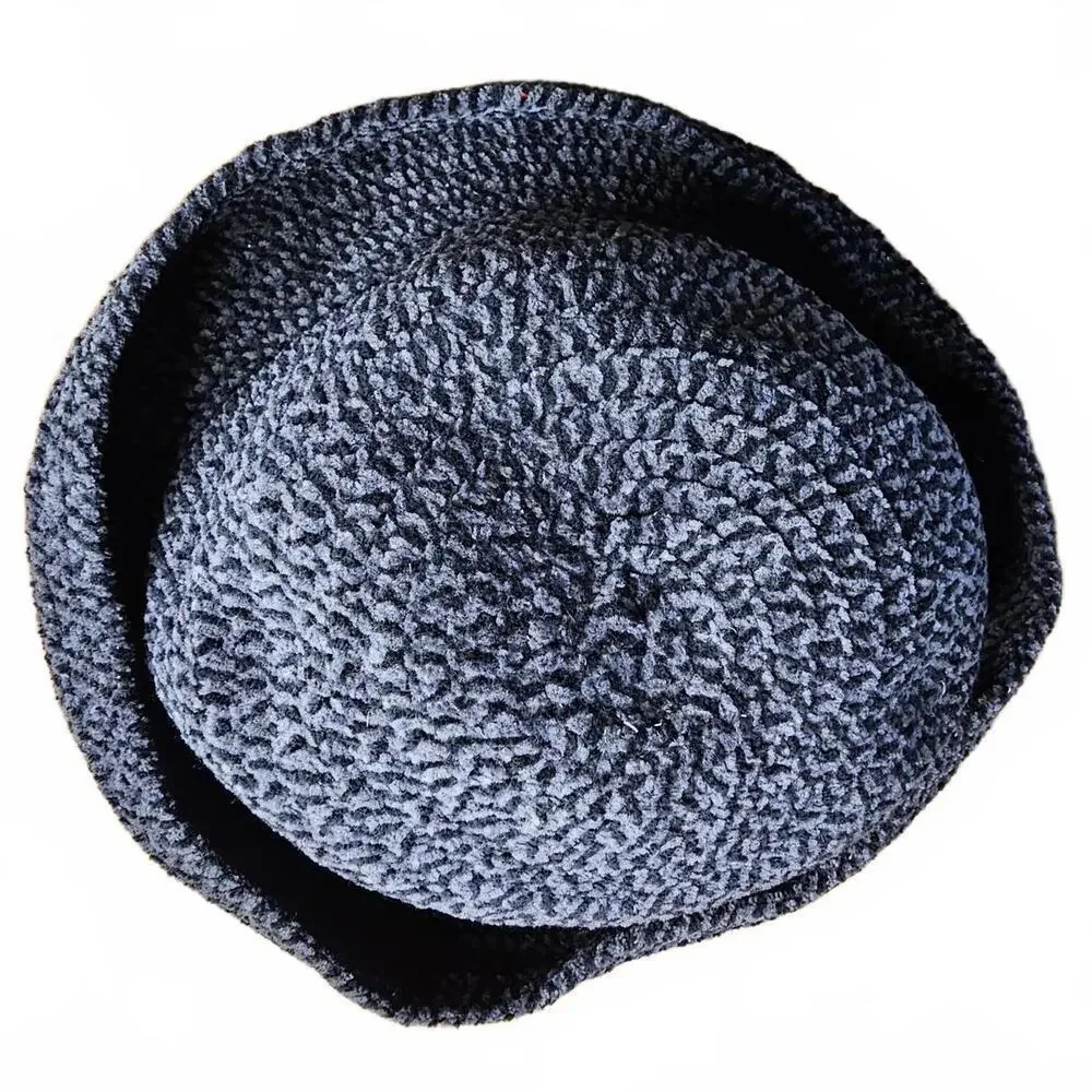 Unisex Black and Gray Acrylic Knit Bucket Hat